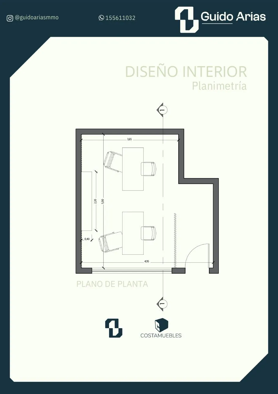 Plano de planta del despacho con medidas