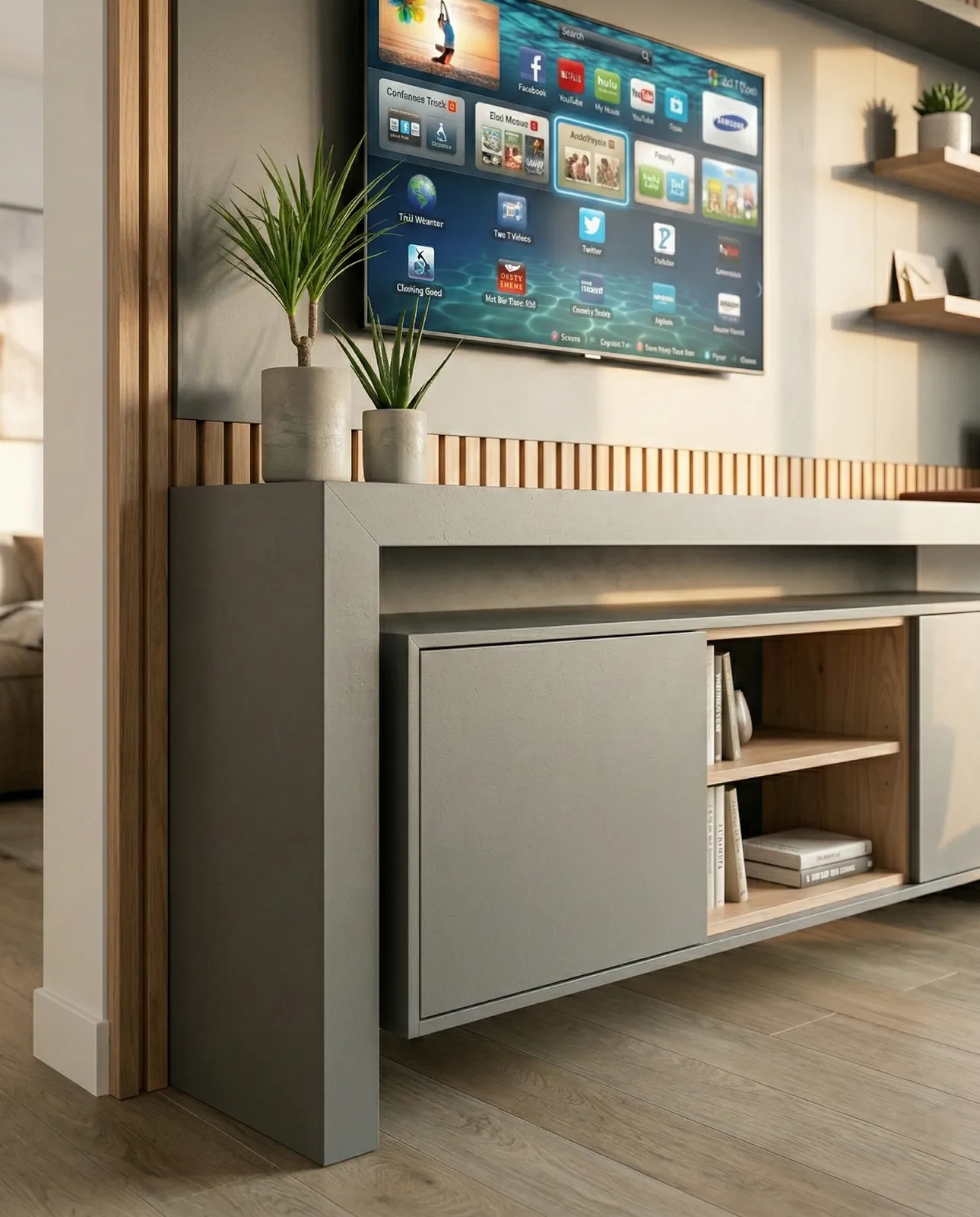 Mueble de TV con estantes y guardado